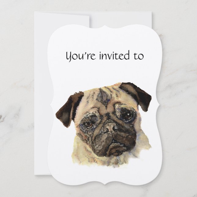 Convite Aniversário com Data Personalizada Pug Cão Pet Aqu (Frente)