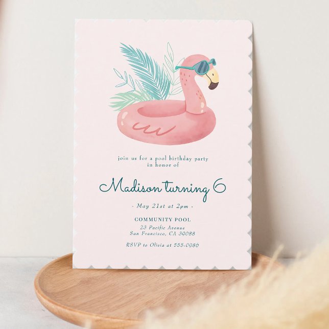 Convite Aniversário com Flutuador de Piscina Flamingo Rosa (Criador carregado)