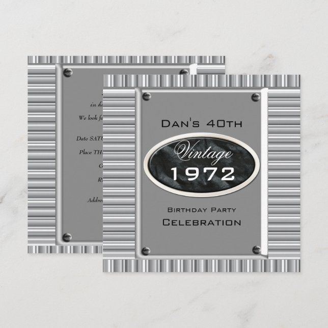 Convite Aniversário com Imagem de Prata de 40 Anos com Est (Frente/Verso)