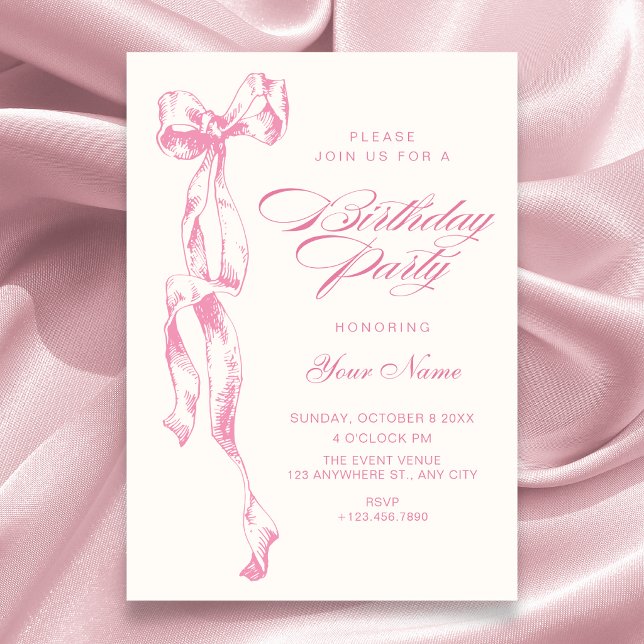 Convite Aniversário com laço rosa (Criador carregado)