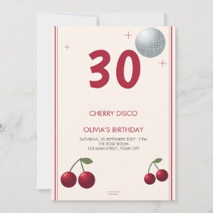 Convite Aniversário Comemorativo Cereja Disco Vermelho Cre