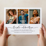 Convite Aniversário Comum 3 Foto<br><div class="desc">Celebrar em estilo com os nossos modernos convites de aniversário conjuntos! Quer se trate de adultos ou crianças, estas cartas elegantemente desenhadas ostentam uma característica única - espaço para três fotografias, um para cada aniversariante ou rapariga. Complementados com nossa modelo de texto de celebração tripla personalizável, esses convites garantem que...</div>