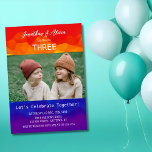 Convite Aniversário comum do Rainbow Photo Kids Colorido<br><div class="desc">Convites de aniversário conjuntos com fundo colorido do arco-íris,  com tipografia vibrante e fotos da sua escolha.</div>