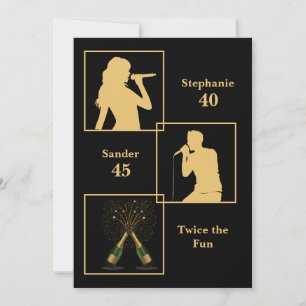 Convite Aniversário comum Dobre o Dourado divertido preto