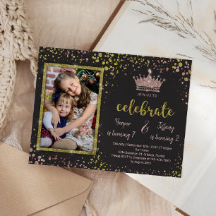 Convite Aniversário comum Dourado cor-de-rosa da PRINCESA