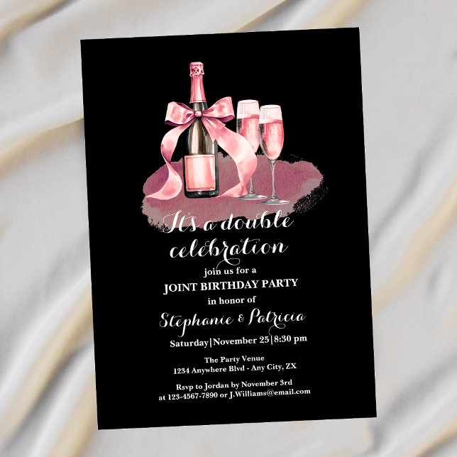 Convite Aniversário comum Elegante de Celebração Dupla Ros (Criador carregado)