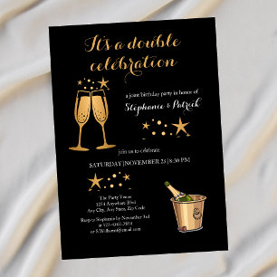 Convite Aniversário comum Elegante Dourado de Celebração D