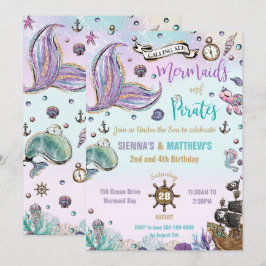 Convite Aniversário comum Sereia e Piratas no Mar