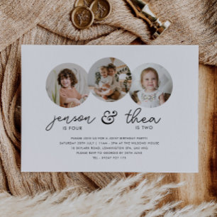 Convite Aniversário conjunto 3 Fotos redondas