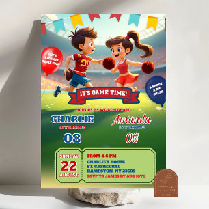 Convite Aniversário Conjunto de Cheerleader e Futebol
