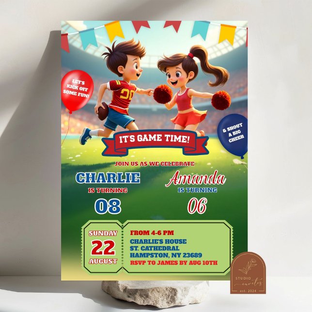 Convite Aniversário Conjunto de Cheerleader e Futebol (Criador carregado)