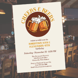 Convite Aniversário Conjunto de Cheers e Beers Retro para