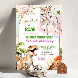 Convite Aniversário Conjunto de Dinossauro e Unicórnio Pas