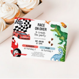 Convite Aniversário Conjunto de Dinossauros e Carros de Co