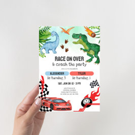 Convite Aniversário Conjunto de Dinossauros e Carros de Co