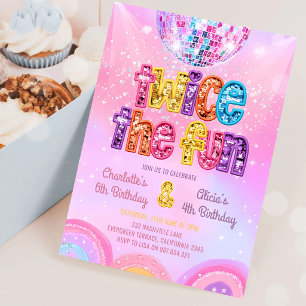 Convite Aniversário Conjunto de Irmãos com Lantejoulas e B