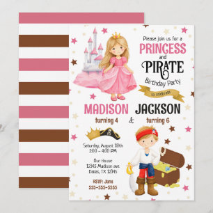 Convite Aniversário Conjunto de Irmãos Filhos de Princesa 