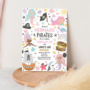 Convite Aniversário Conjunto de Irmãos Pirata e Sereia