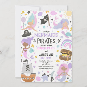 Convite Aniversário Conjunto de Irmãos Pirata Sereia