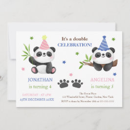 Convite Aniversário Conjunto de Menino e Menina Panda Fofo