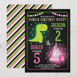 Convite Aniversário Conjunto de Príncipe Dinossauro e Prin