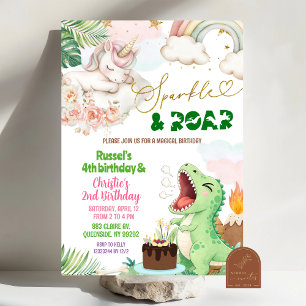 Convite Aniversário Conjunto de Unicórnio e Dinossauro Spa