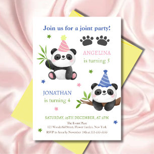 Convite Aniversário Conjunto do Menino e da Menina Panda