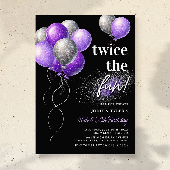 Convite Aniversário Conjunto Duplo Roxo e Prata (Criador carregado)
