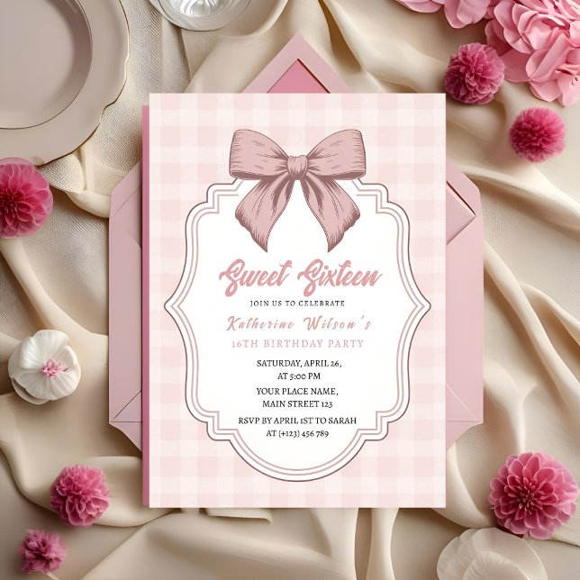 Convite Aniversário Coquete Blush & Bows Coquette (Criador carregado)