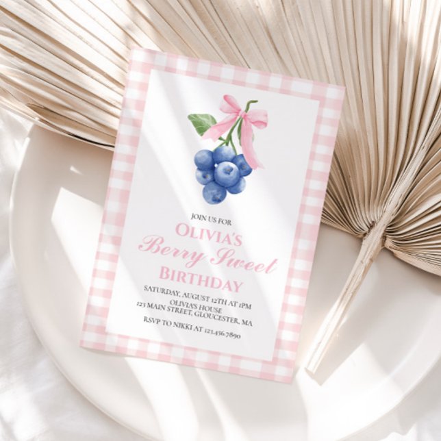 Convite Aniversário Coquette Doce de Mirtilo com Laço Rosa (Criador carregado)