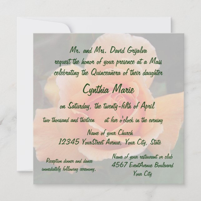 Convite Aniversário cor-de-rosa da laranja de Quinceanera (Frente)