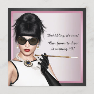 Convite Aniversário Cor-de-Rosa e Preto da Divã Mulher Div