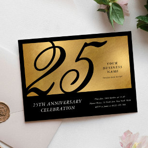 Convite Aniversário Corporativo Preto e Dourado Chic