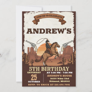 Convite Aniversário Country Western Selvagem do Cowboy Pes