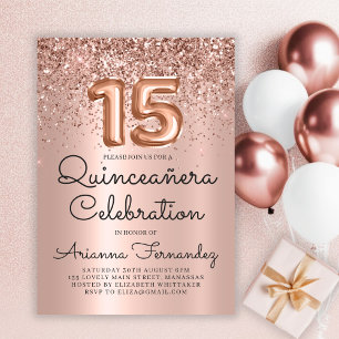 Convite Aniversário da 15 de Quinceañera, rosa Dourada