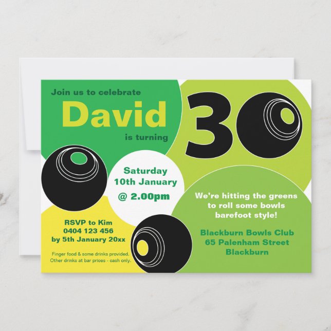 Convite Aniversário da 30 Lawn Bowls Boliche descalço (Frente)