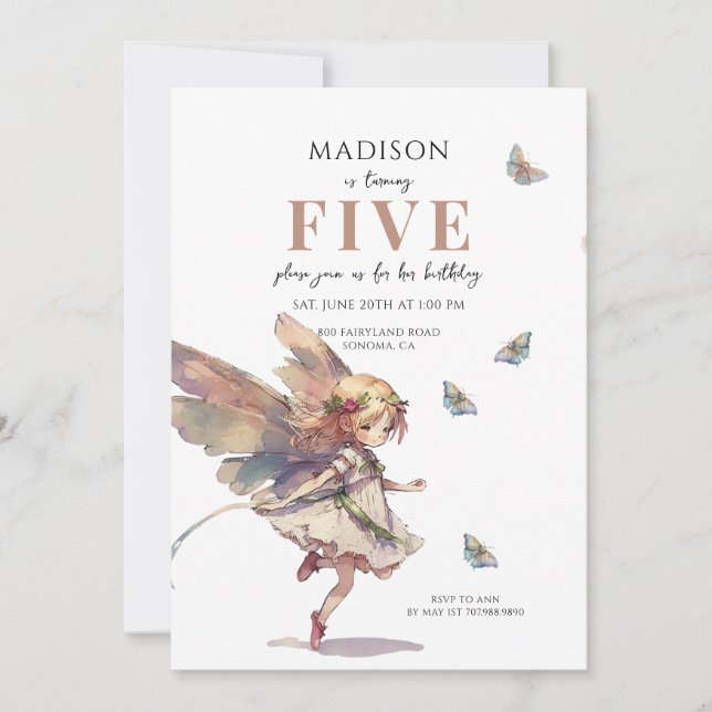 Convite Aniversário da 5 de Fada Mágica (Frente)
