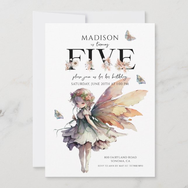 Convite Aniversário da 5 de Fada Mágica (Frente)