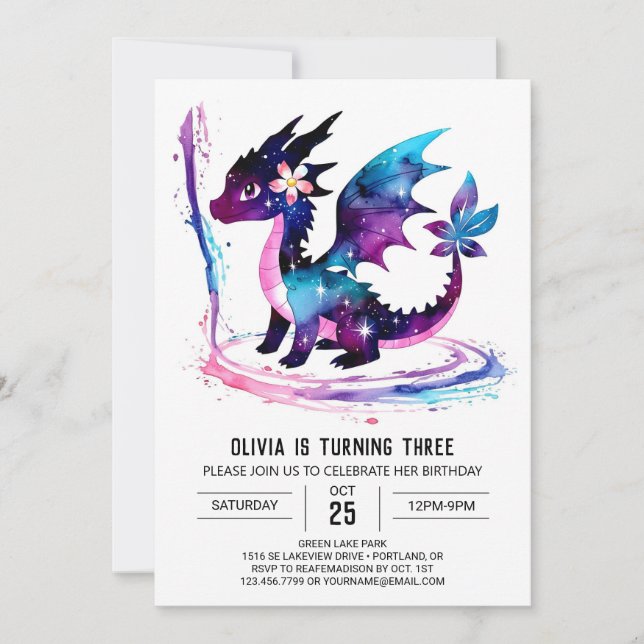 Convite Aniversário da Adorável Dragão Digital Pinta (Frente)