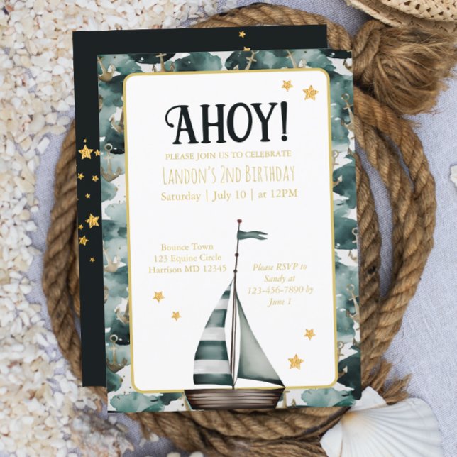 Convite Aniversário da Âncora Náutica do Barco marinho (Criador carregado)