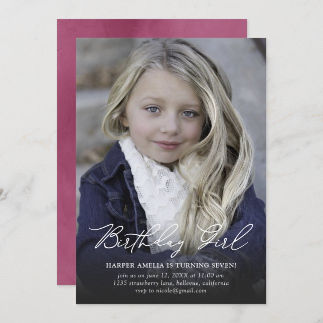 Convite Aniversário da Aniversário da Moderna Caligrafia (Frente/Verso)