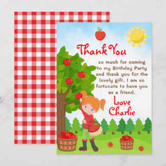 Convite Aniversário Da Apple Picting Red Hair Girl Obrigad