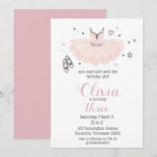 Convite Aniversário da Bailarina Rosa Elegante