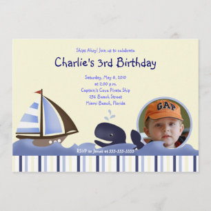 Convite Aniversário da Baleia Azul Ahoy Mate 5x7 Foto