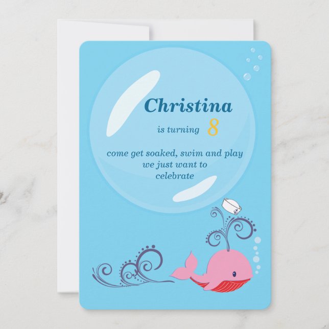 Convite Aniversário da baleia da menina do marinheiro (Frente)
