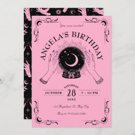 Convite Aniversário da bola de cristal de lua rosa negra