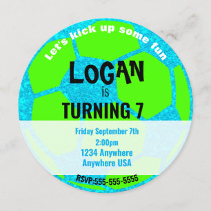 Convite Aniversário da Bola de Futebol Blue Neon Glow, fes