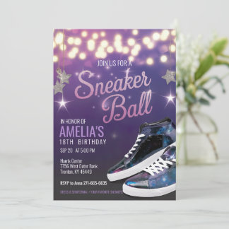 Convite Aniversário da Bola do Sneaker Violeta Personaliza