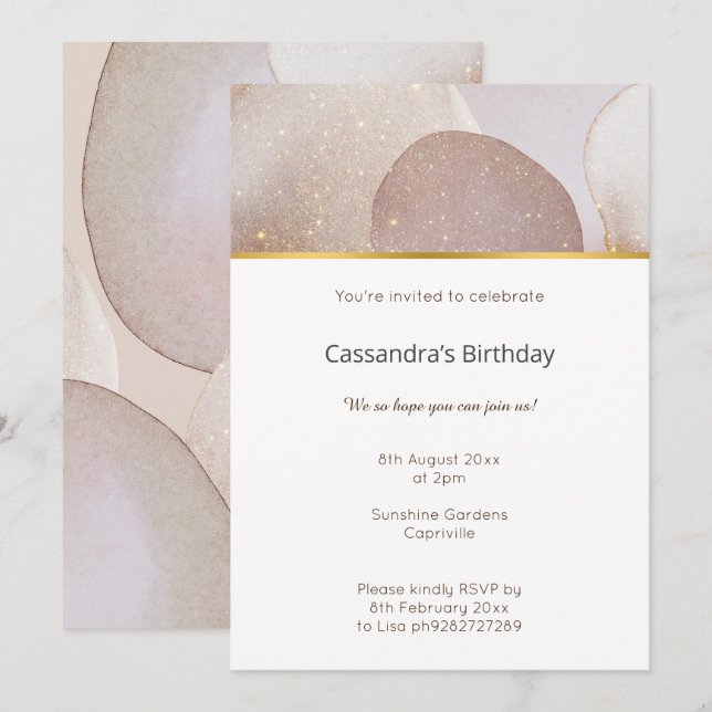 CONVITE ANIVERSÁRIO DA BOLHA DE ABSTRATO MARBLE (Frente/Verso)