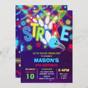 Convite Aniversário da Boliche do Glow Neon da Boliche